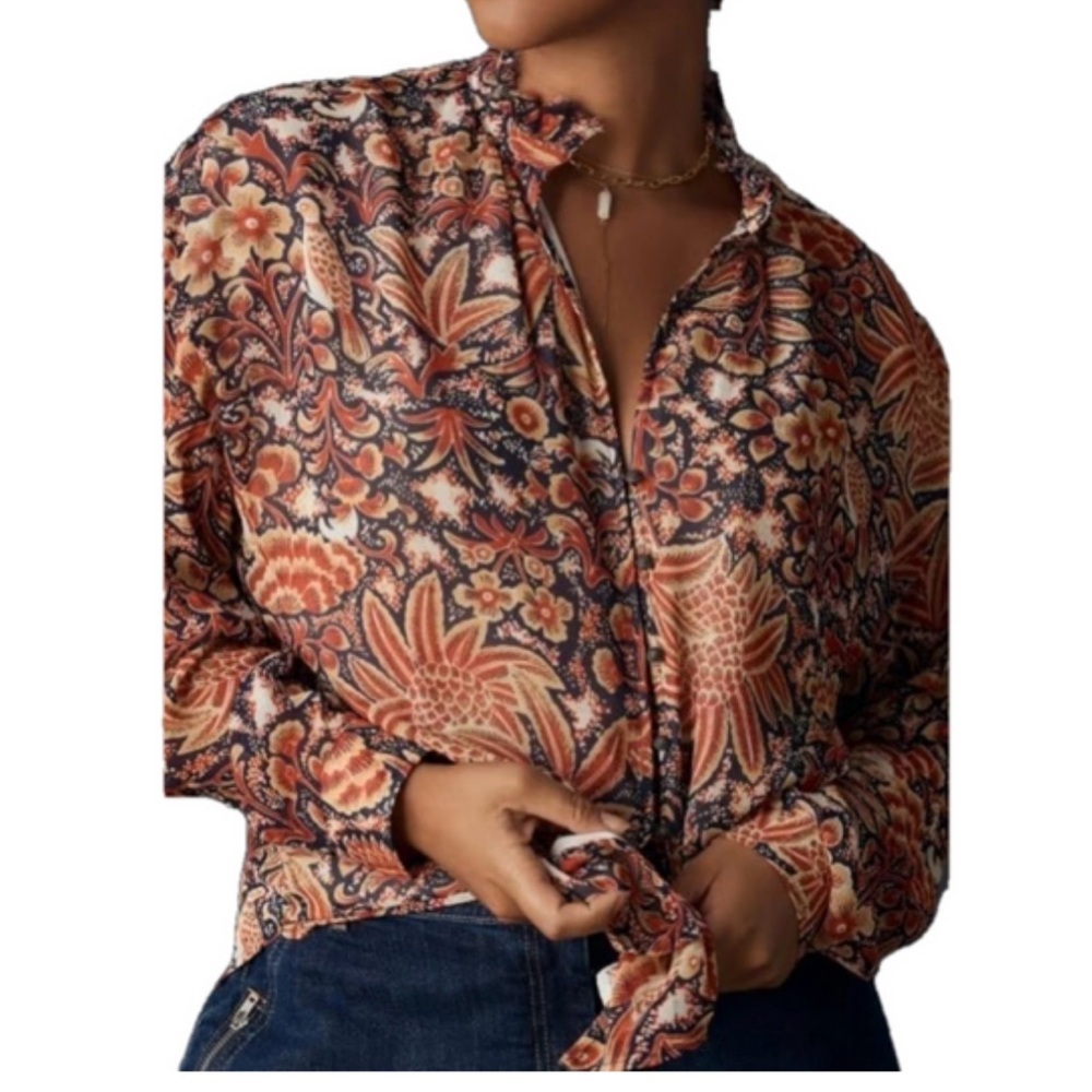 Pilcro Anthropologie Blouse Tavi Floral Button-Up Double Layer Look Small